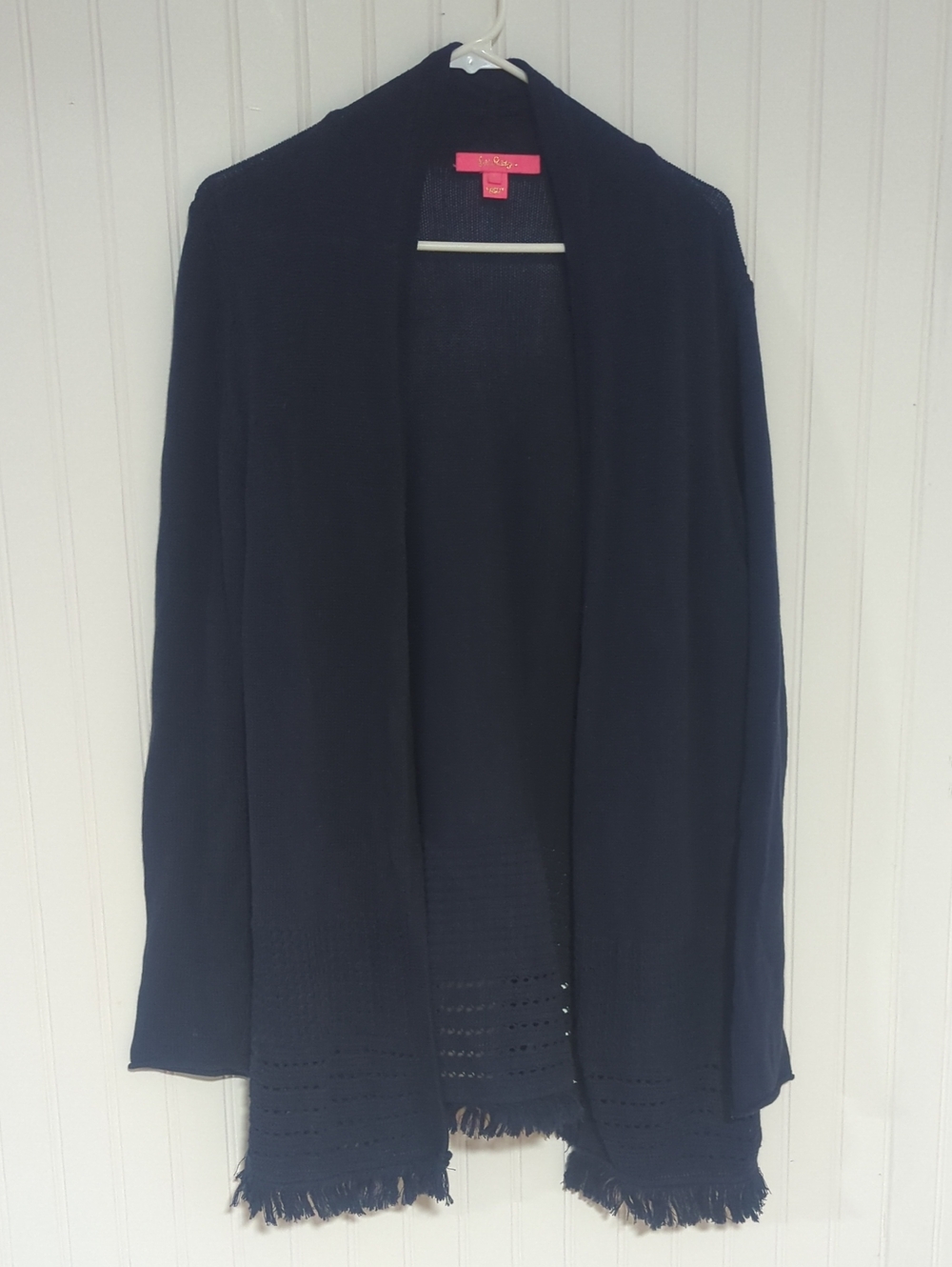 Lilly Pulitzer Navy Open-Front Fringed Cardigan